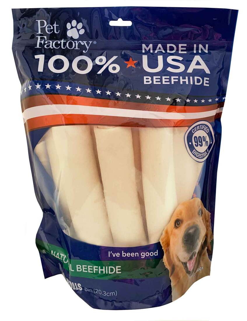 Pet Factory Beefhide Rolls, 8 Inches (10 Pack)