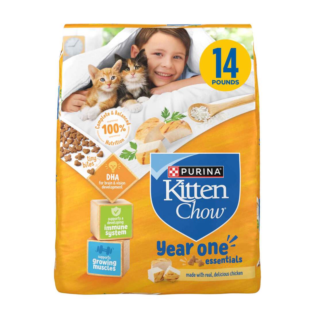 Purina Kitten Chow Year One Essentials with Real Chicken Dry Kitten Food - 14 Pound Bag