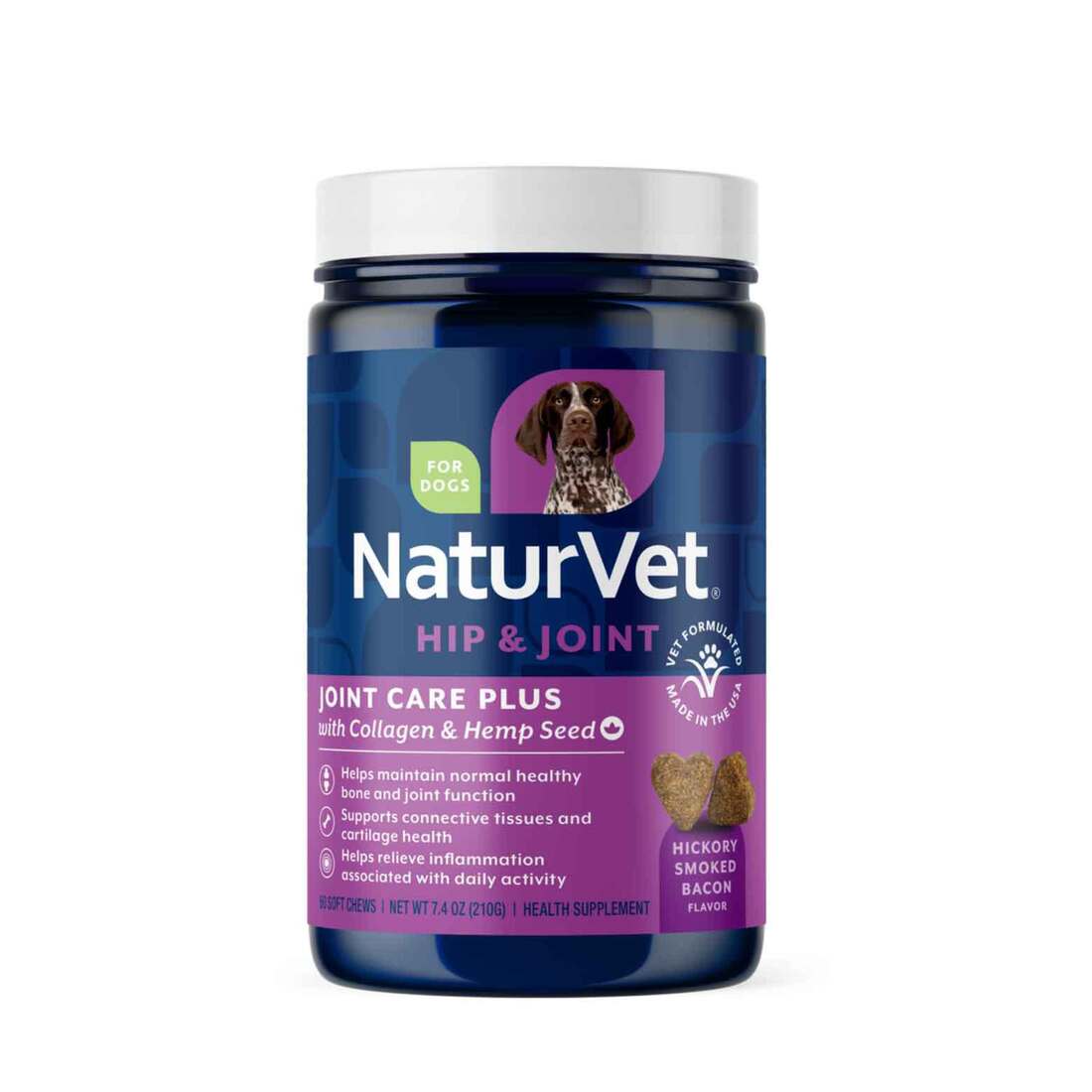 NaturVet Joint Care Plus with Hemp Seed Hip & Joint Supplement for Dogs, Hickory Smoked Bacon Flavor