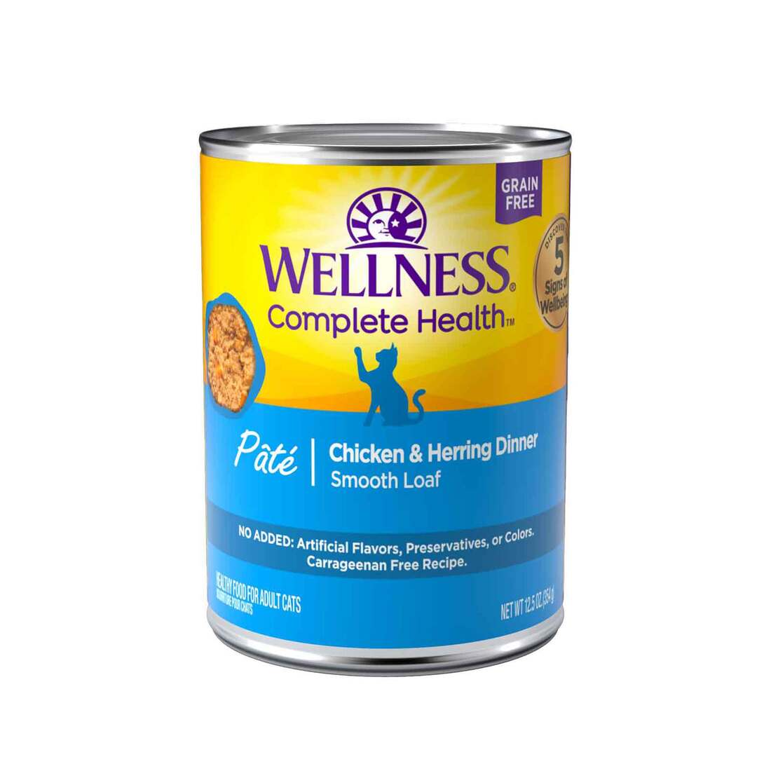 Wellness Complete Health Grain Free Canned Cat Food, Chicken & Herring Dinner Pate, 12.5 Ounces