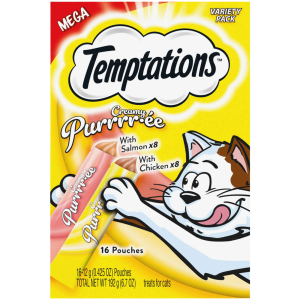 Temptations Creamy Purrrr-ée Vareity Pack With Salmon And Chicken Cat Treats, (16) 12 gram Pouches