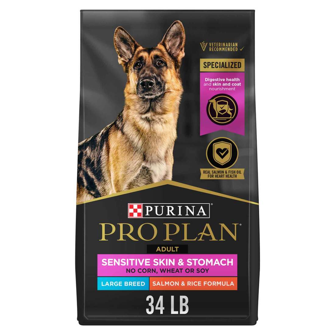 Purina Pro Plan Sensitive Skin and Stomach Large Breed Dry Dog Food, Salmon and Rice Formula - 34 Po