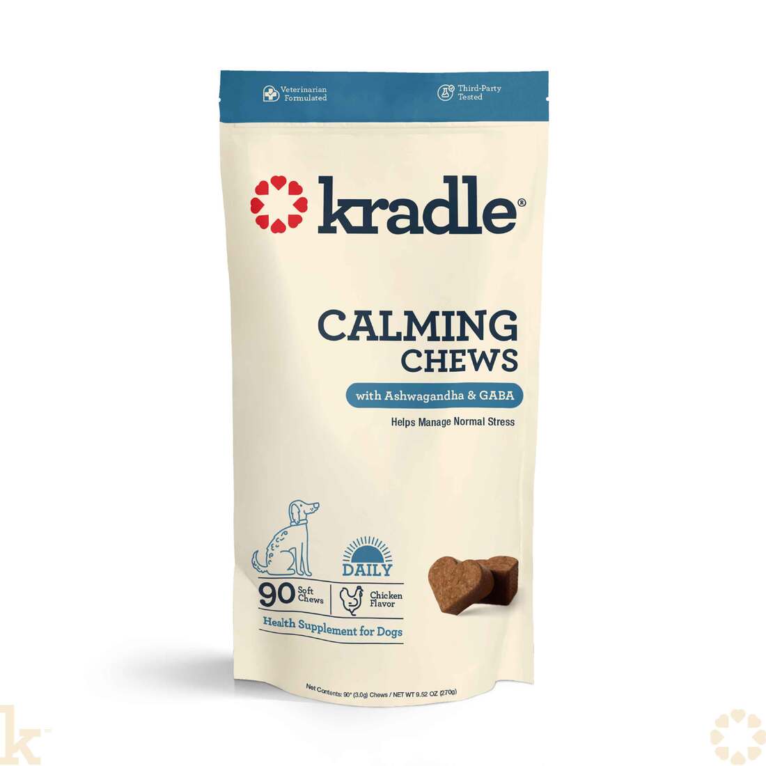 Kradle Daily Calming Chews for Dogs, 90 Chicken-Flavored Soft Chews