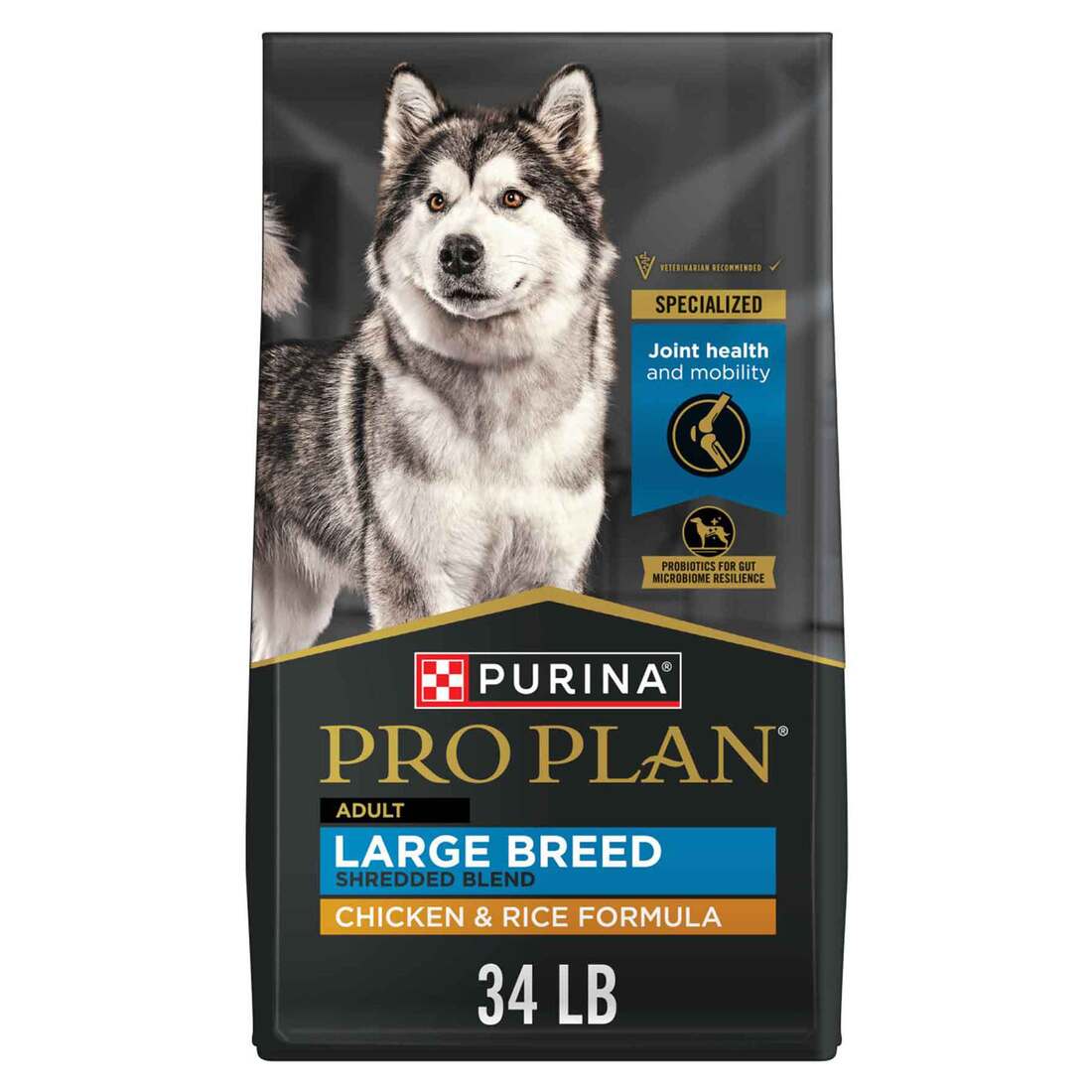 Purina Pro Plan Shredded Blend Large Breed Dry Dog Food, Chicken & Rice Formula - 34 Pound Bag