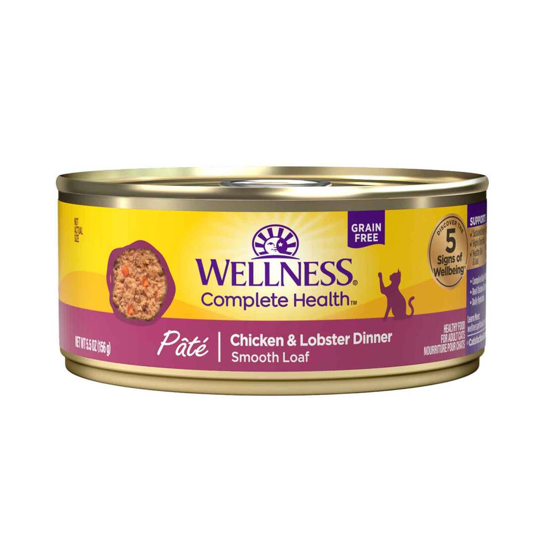 Wellness Complete Health Natural Grain Free Wet Canned Cat Food, Chicken & Lobster Pate, 5 Ounces
