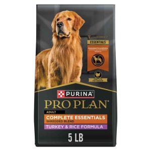 Purina Pro Plan Complete Essentials Shredded Blend Dry Dog Food, Turkey and Rice - 5 Pound Bag