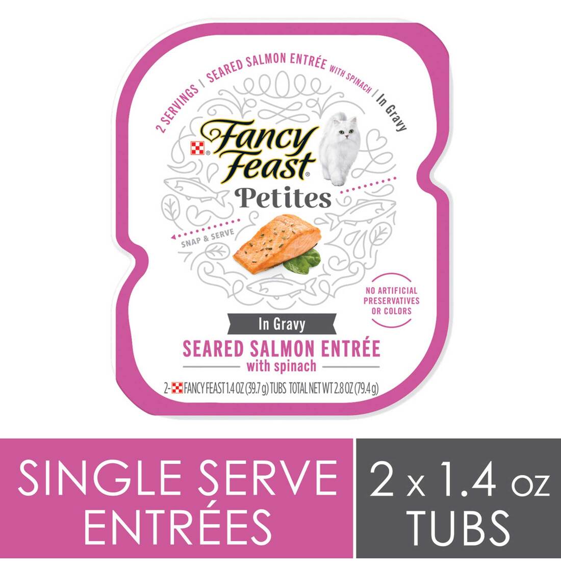 Purina Fancy Feast Gourmet Gravy Wet Cat Food, Petites Seared Salmon With Spinach Entree - 2.8 Ounce