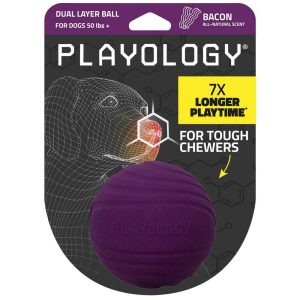 Playology Bacon Scented Dual Layer Ball Dog Toy, Large