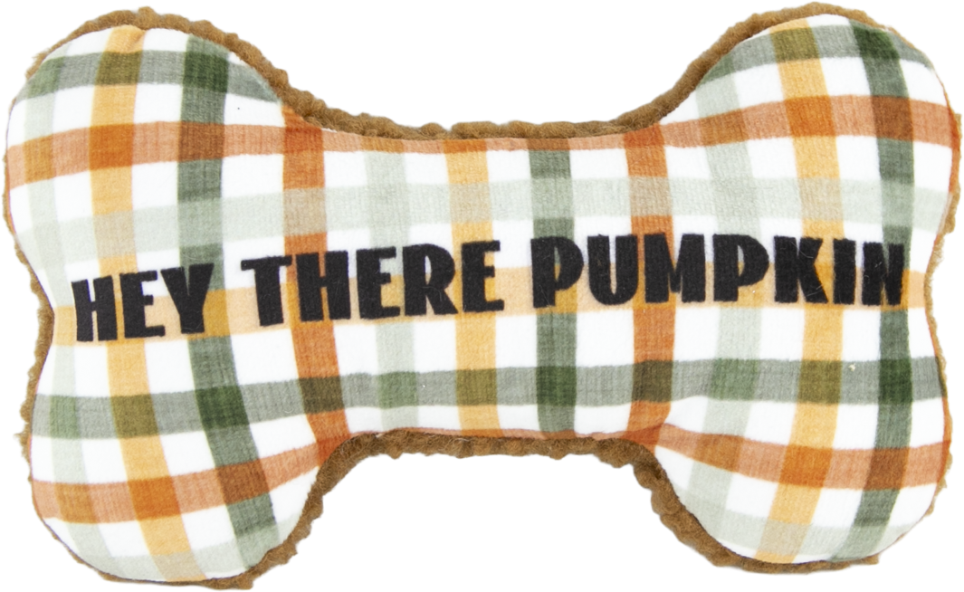 Play On Plush Hey There Pumpkin Plaid Bone Dog Toy, 7 Inches