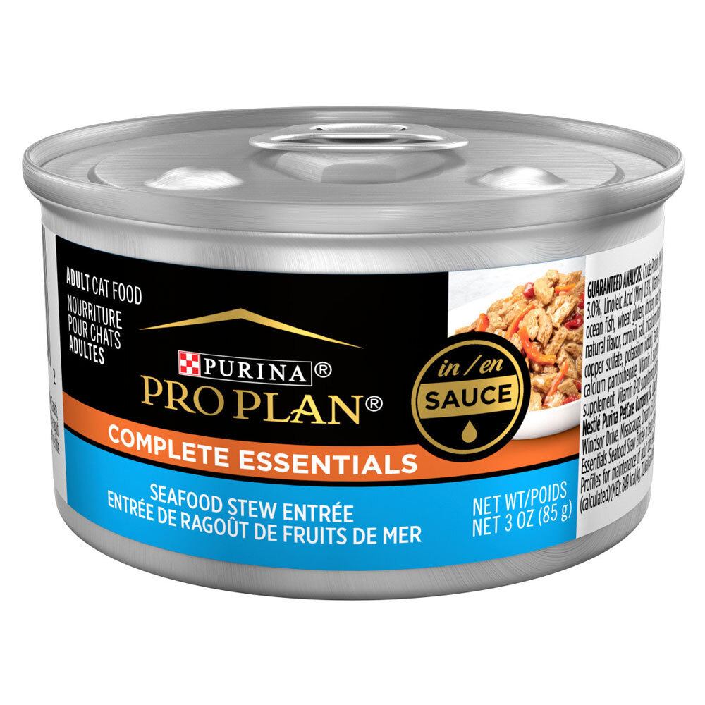 Purina Pro Plan COMPLETE ESSENTIALS Wet Cat Food, SeaFood, Stew Entr??e in Sauce, 3 Ounces