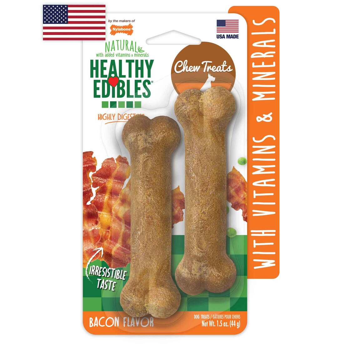Nylabone Healthy Edibles Bacon Flavor Dog Bone Treat, 2 Count