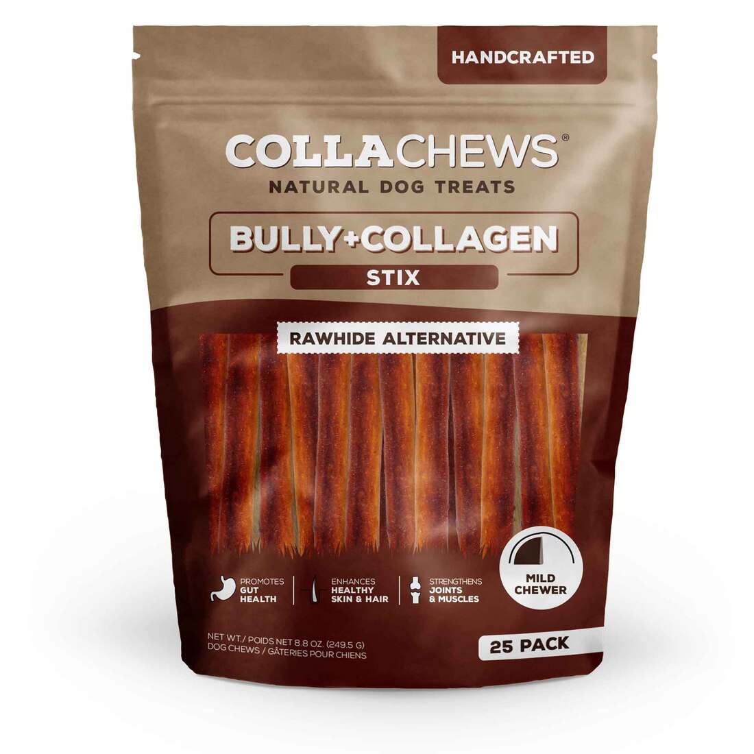 CollaChews Collagen Stix Dog Chews, Bully Flavor - 25 Pack