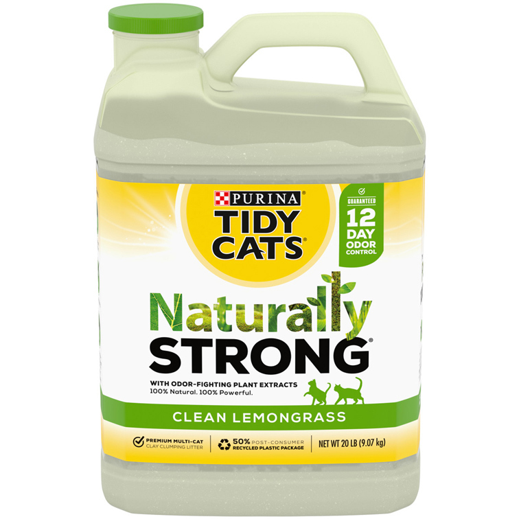 Purina Tidy Cats Clay, Clumping, Multi Cat Litter, Naturally Strong Clean Lemongrass Scent - 20 Poun