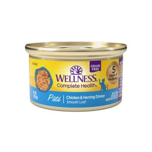 Wellness Complete Health Grain Free Canned Cat Food, Chicken & Herring Dinner Pate, 3 Ounces