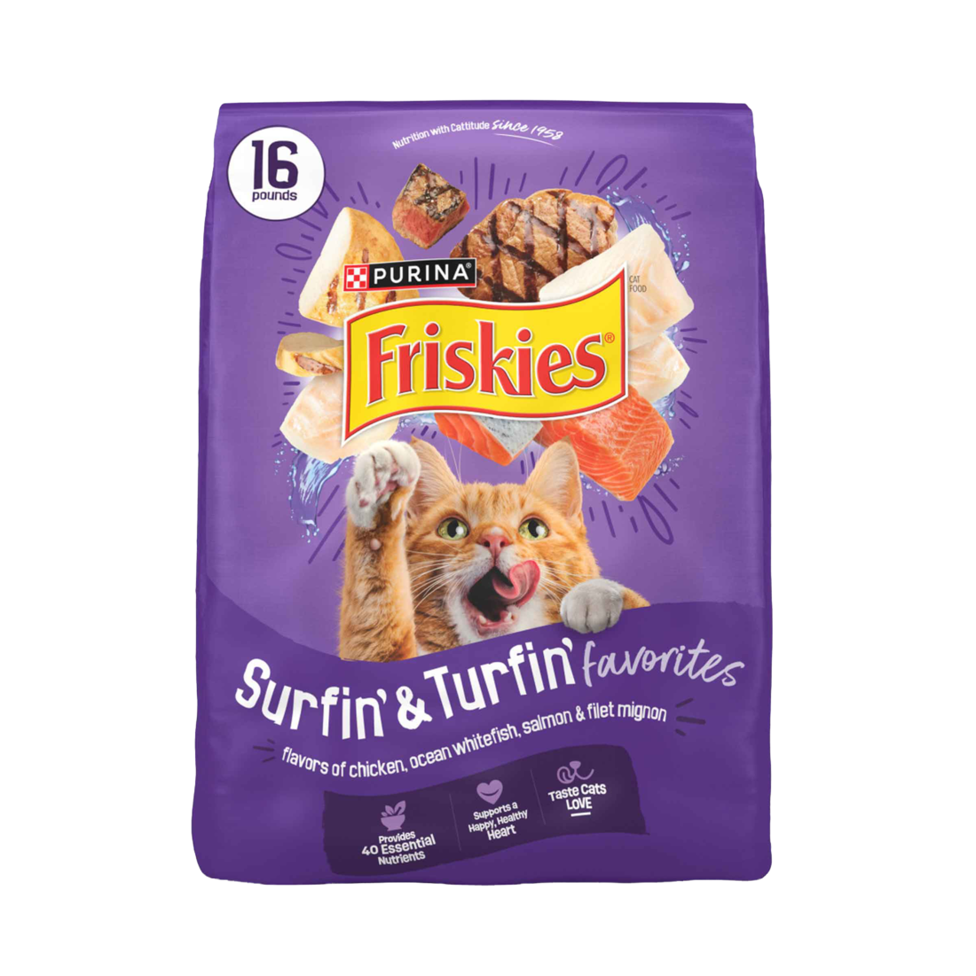 Purina Friskies Dry Cat Food, Surfin' & Turfin' Favorites - 16 Pound Bag