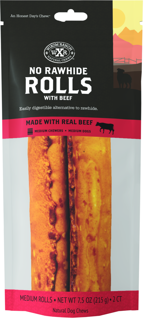 Wixom Ranch Natural Chews No Rawhide Rolls With Beef, Medium, 2 Count