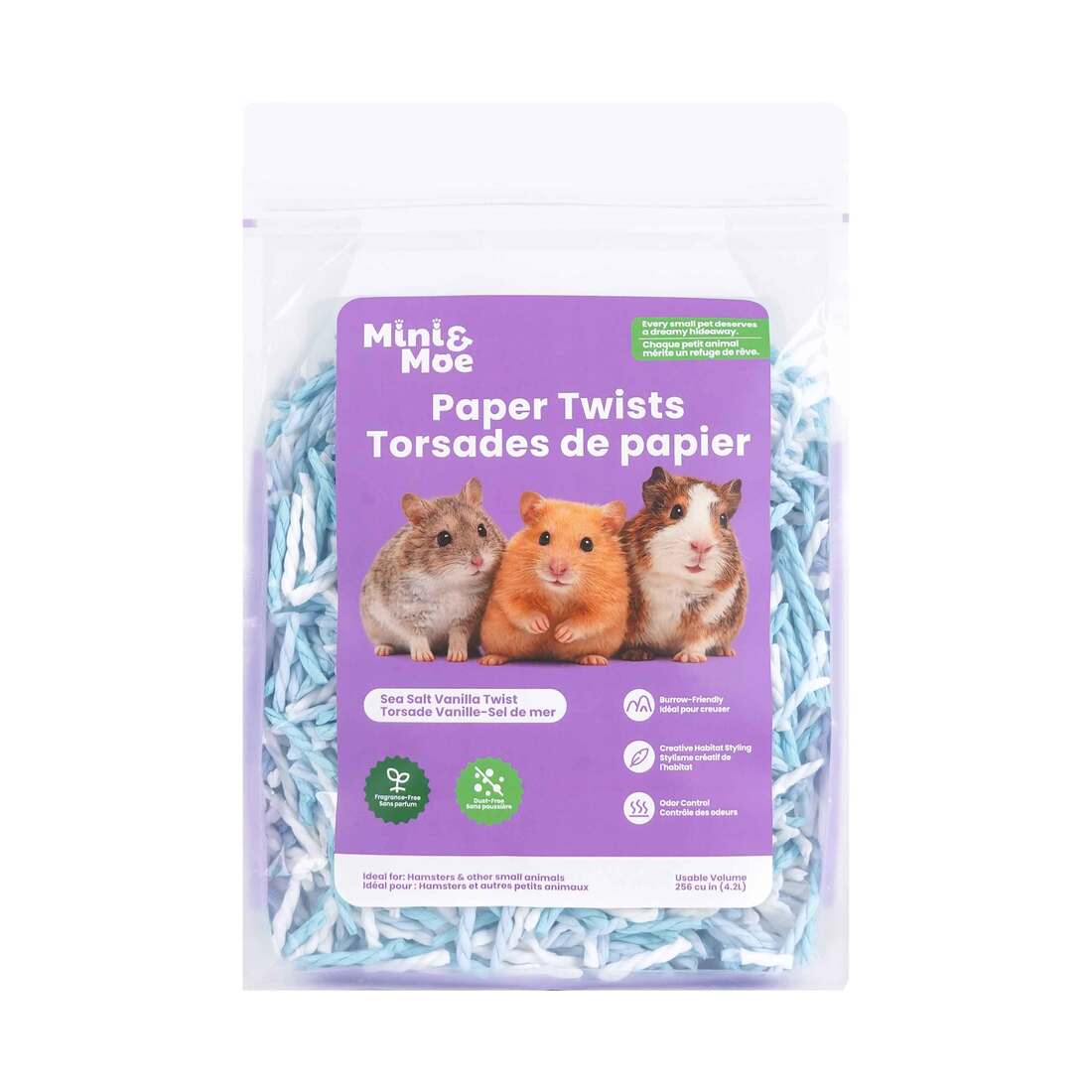 Mini & Moe Small Animal Bedding Paper Twists, Sky and Cloud, 23 Liters