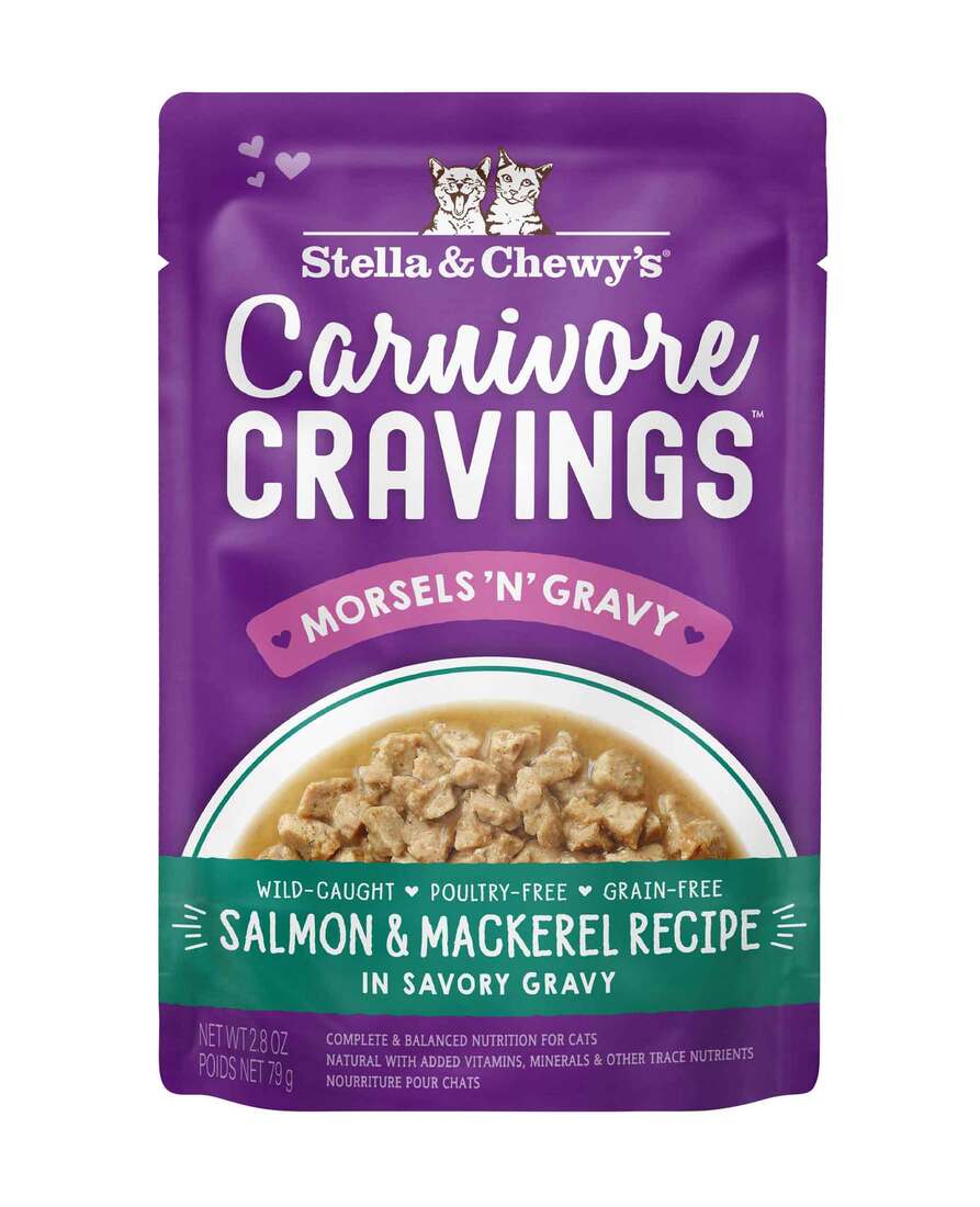 Stella & Chewy's Carnivore Cravings Morsels 'N' Gravy Wet Cat Food, Salmon & Mackerel, 2.8 Ounce Pou