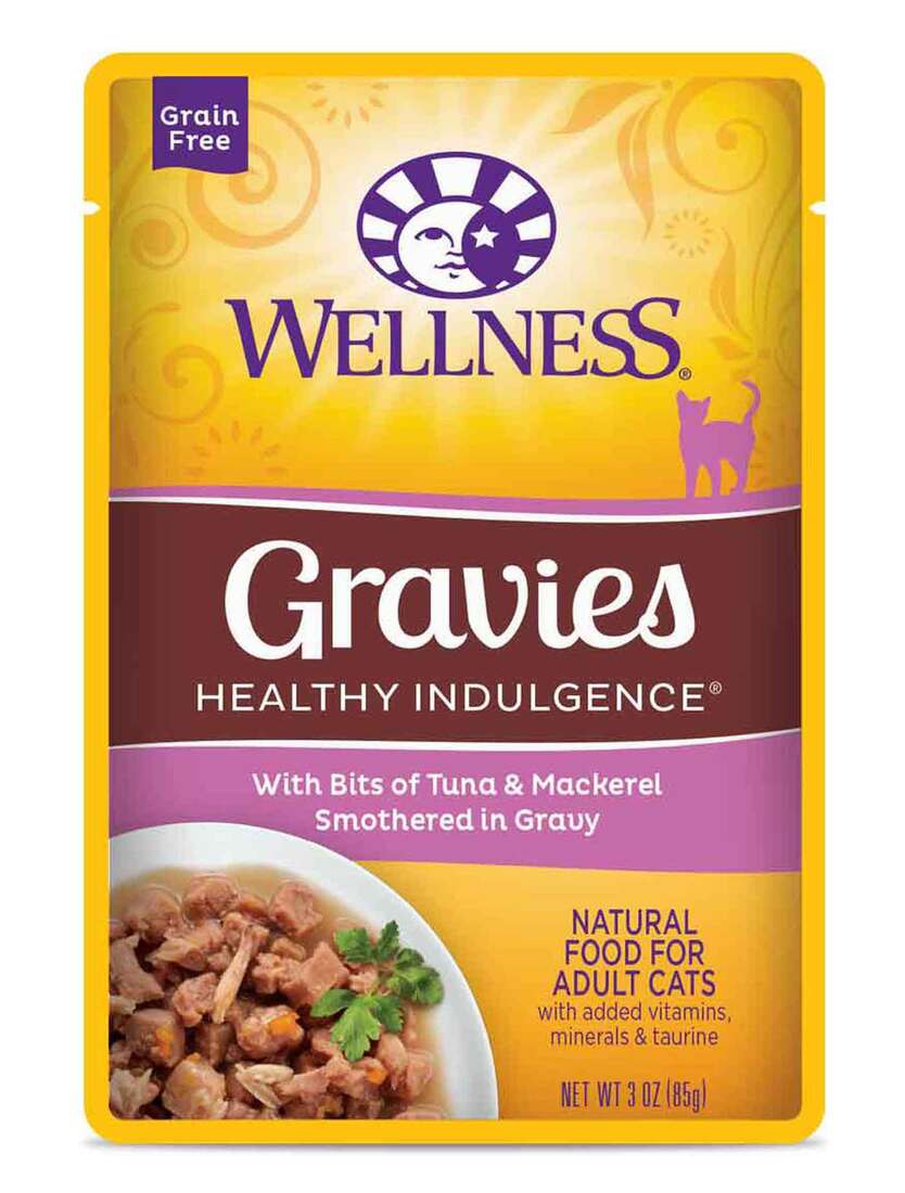 Wellness Healthy Indulgence Natural Wet Cat Food, Gravies Tuna & Mackerel, 3 Ounces