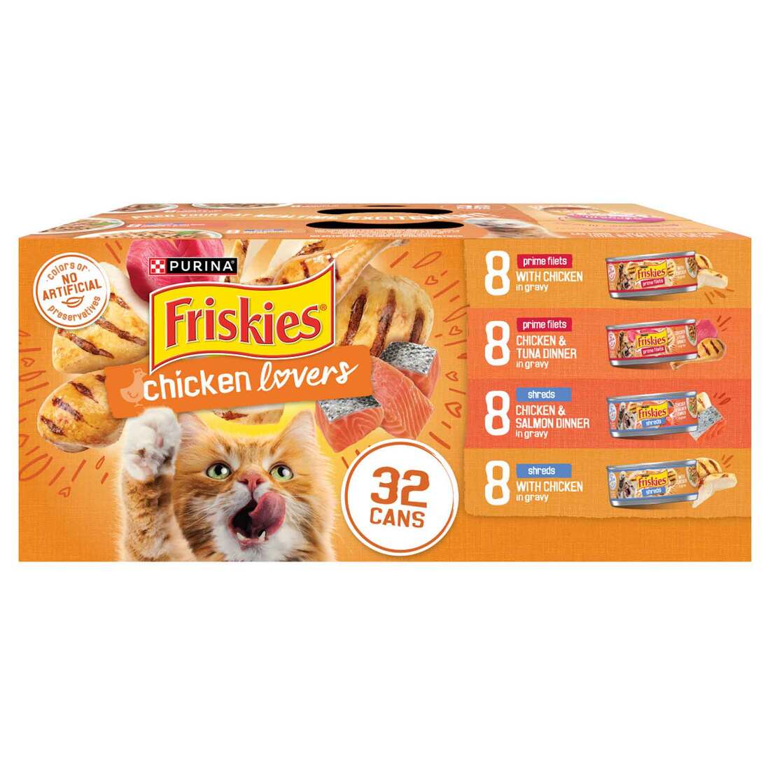 Purina Friskies Wet Cat Food Variety Pack, Chicken Lovers Prime Filets and Shreds - (32) 5.5 Ounce C