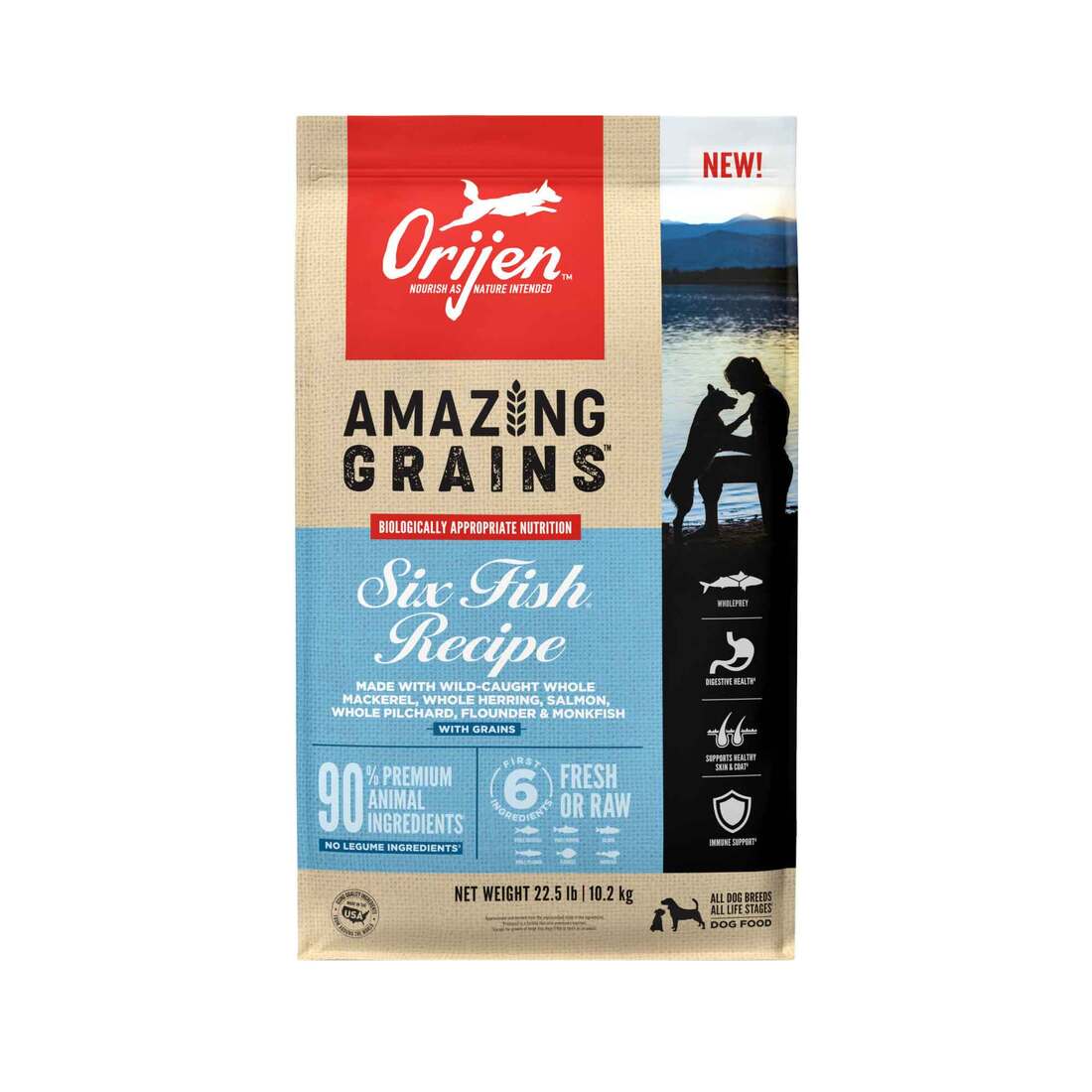 ORIJEN® Dry Dog Food, High Protein, Amazing Grains Six Fish Recipe, 22.5 Pounds