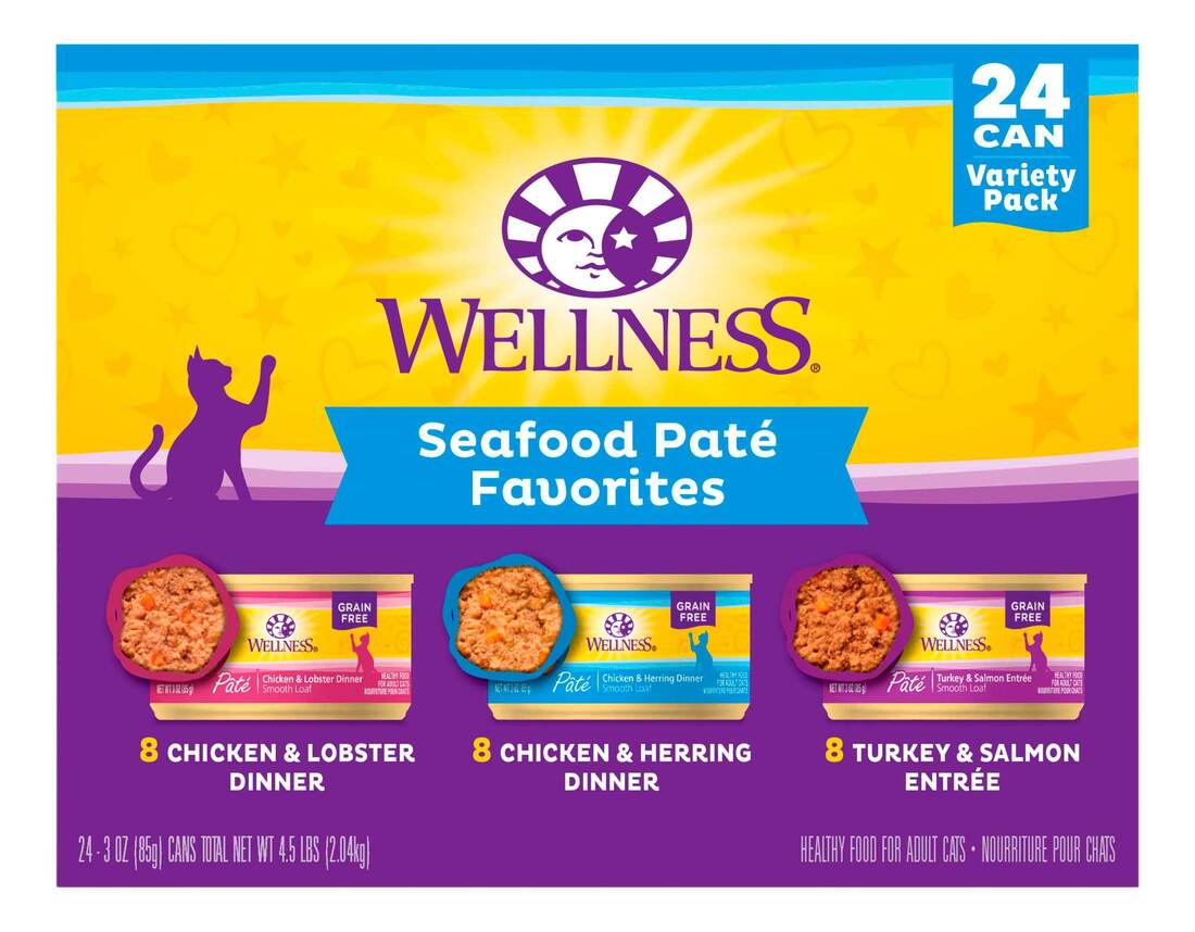 Wellness Natural Wet Cat Food, SeaFood, Pate Favorites Variety Pack (24), 3 Ounces
