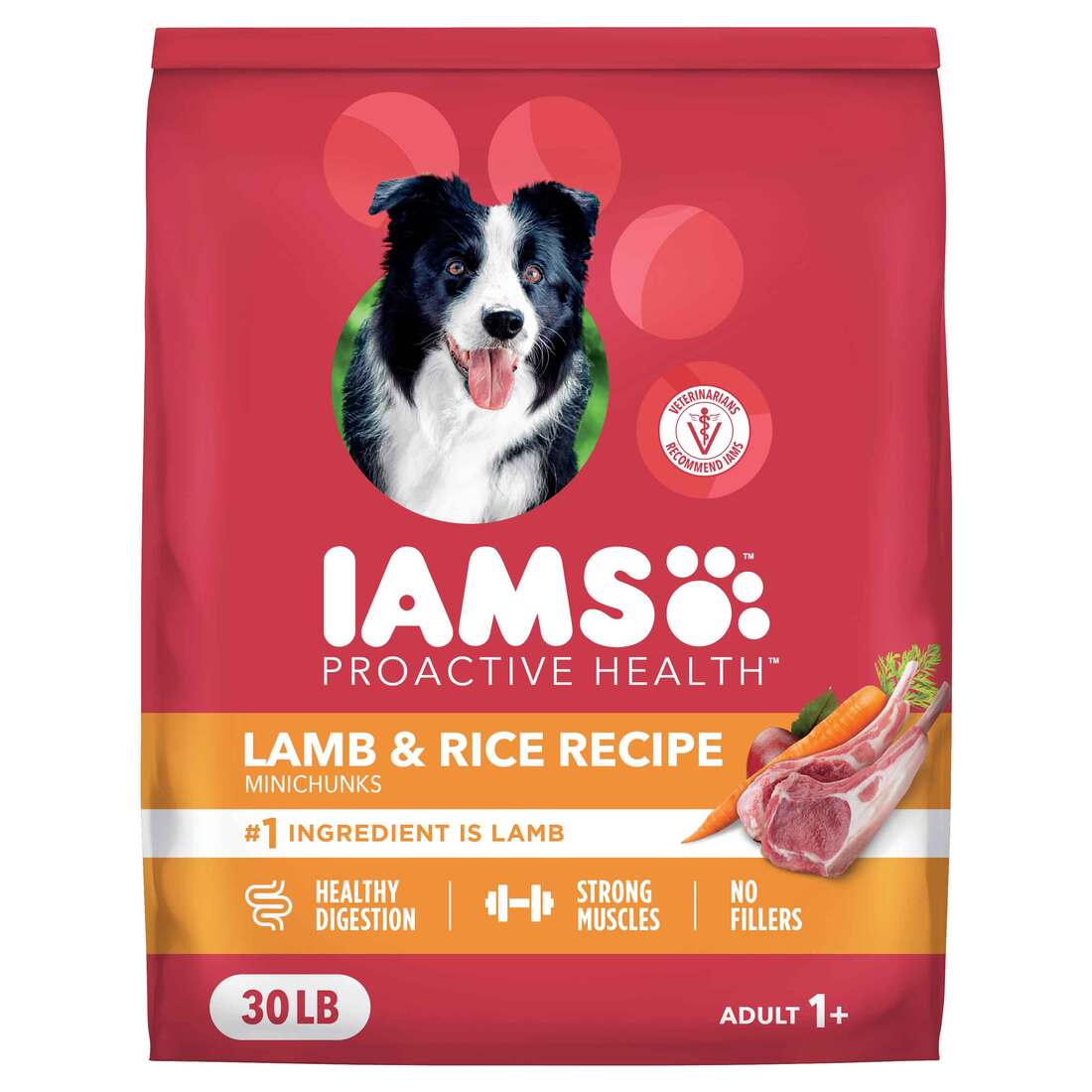 IAMS Proactive Health Minichunks Dry Dog Food with Real Lamb & Rice, 30 Pounds
