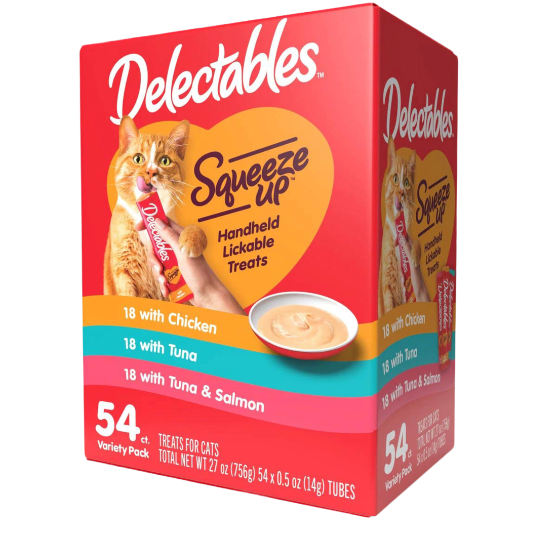 Hartz Delectables Squeeze Ups Lickable Treats Variety Pack, Tuna, Chicken, & Salmon Flavored, 54 Cou
