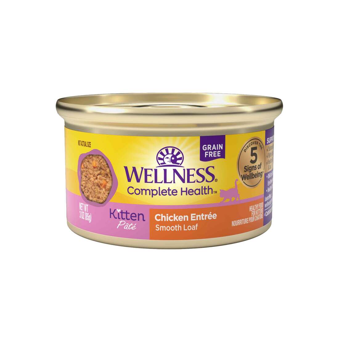 Wellness Complete Health Natural Grain Free Kitten Canned Wet Cat Food, Chicken Pate, 3 Ounces