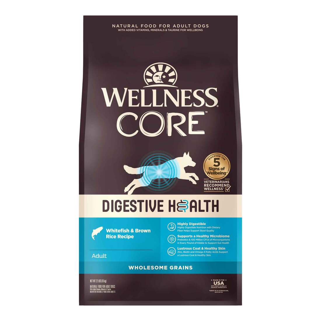 Wellness CORE Digestive Health Whitefish & Brown Rice Dry Dog Food, 22 Pound Bag