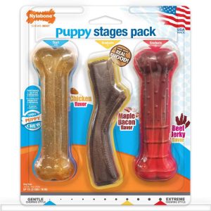 Nylabone Puppy Chew Stages Triple Chew Toy Pack, Medium/Wolf, 3 Count