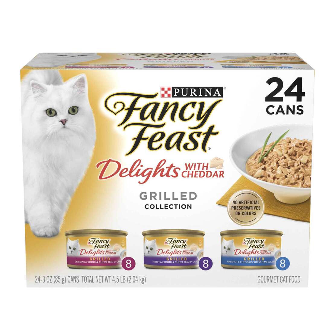 Purina Fancy Feast Delights Grilled Chicken, Turkey, Whitefish and Cheddar Cheese Feast in Gravy Wet