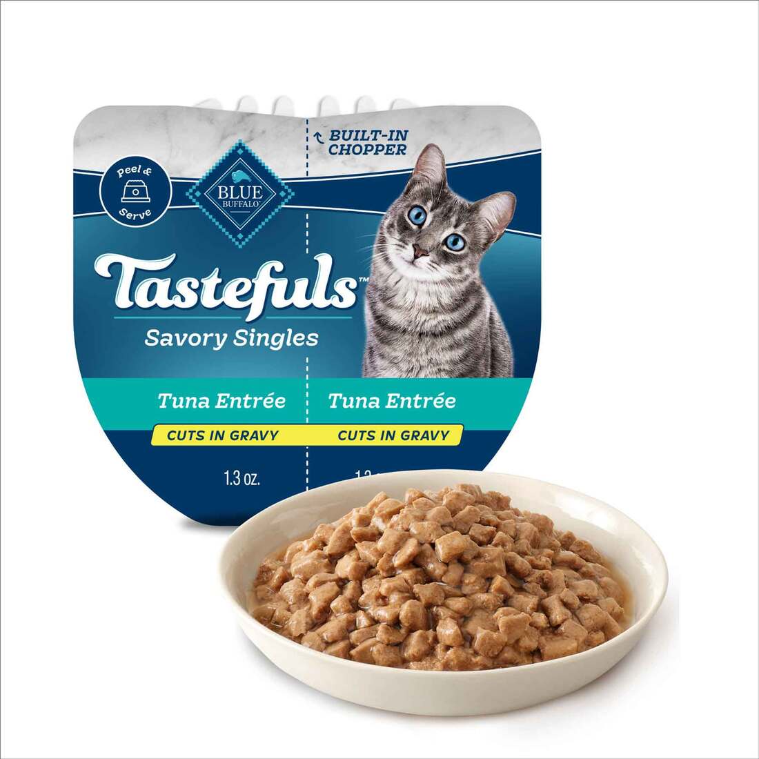 Blue Buffalo Tastefuls Savory Singles Cuts in Gravy Wet Cat Food, Tuna, 2.6 Ounce Twin-Pack