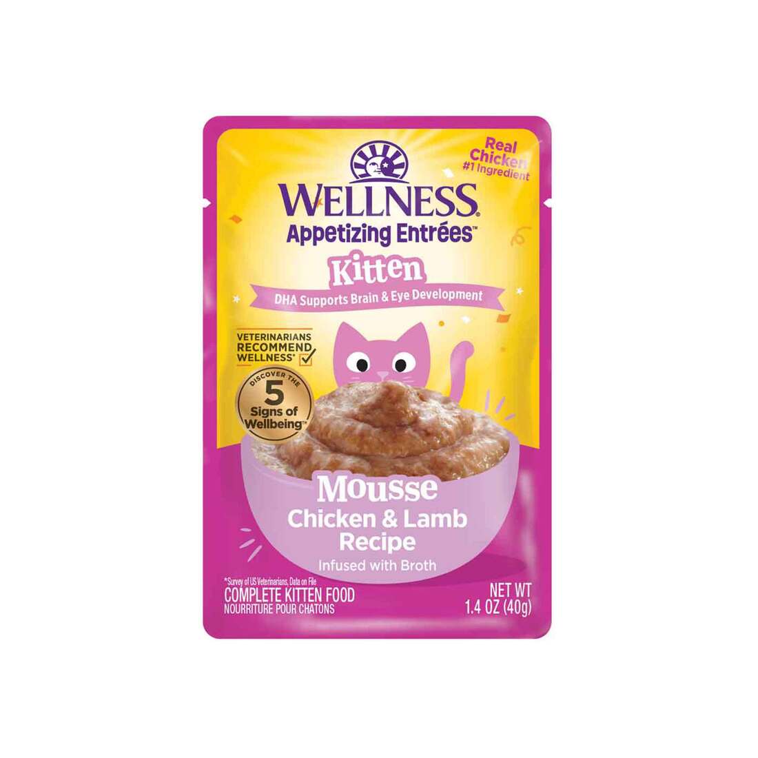 Wellness Appetizing Entr??es Kitten Mousse Grain Free Wet Food, Chicken & Lamb Recipe, 1.4 Ounces Pou